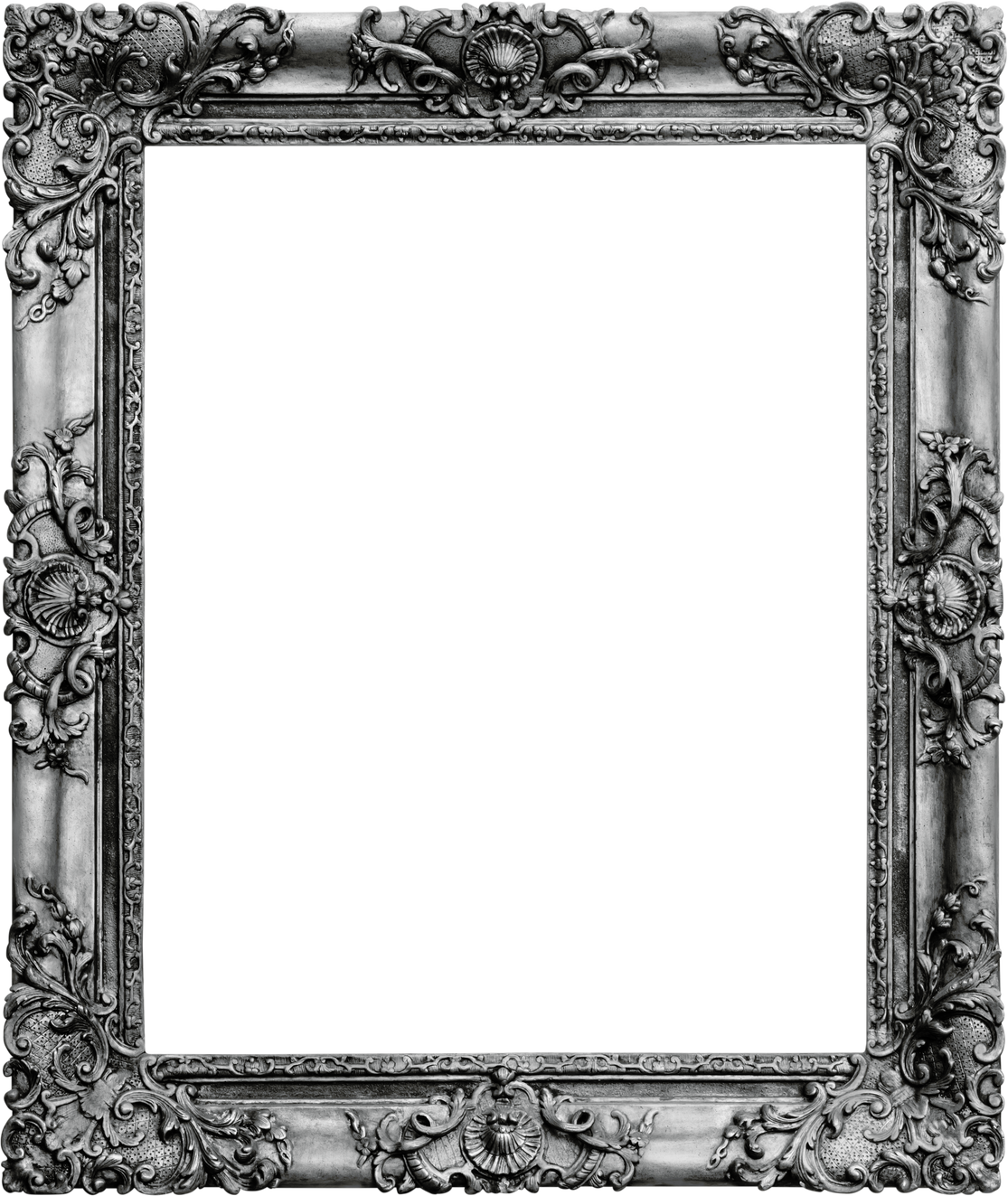 Wooden Vintage Rectangular  Silver-Plated, Silver Antique Empty Picture Frame